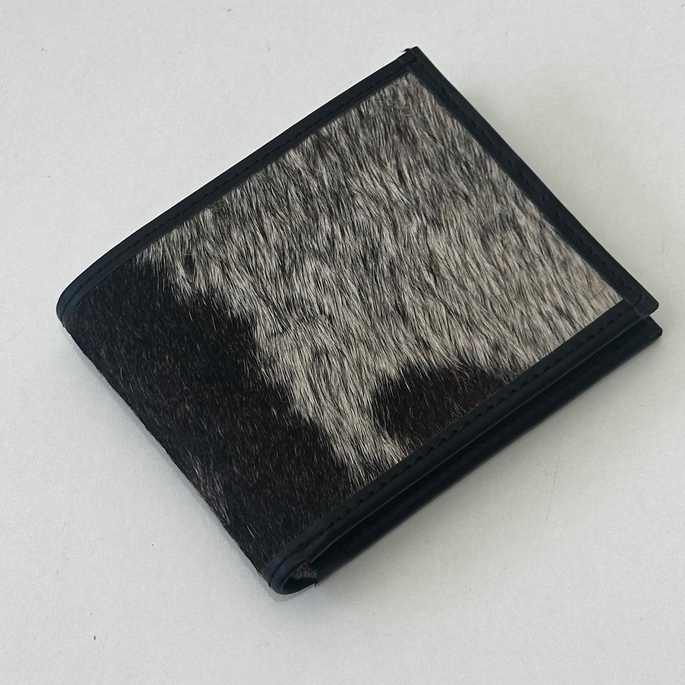 Artisan Handmade Leather Bifold Wallet Dark Brown Pony Hair Mens
